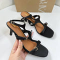 Za2025 new spanish black women's fashionable low-cut open-toe back-tie stiletto thong heel sandals