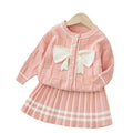 Girls' knitted sweater two-piece set -  autumn/winter new collection - dress set with bow detail - little girl's cardigan top set