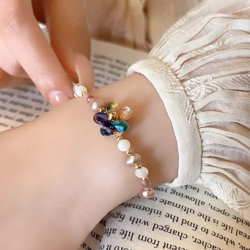 Colorful beaded dopamine bracelet for besties - floral pearl bracelet, chic & exquisite, 2025 new arrival