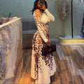 European and american cross-border women's fashion:  summer new arrival - elegant asymmetrical neckline, long sleeve, slim-fit, figure-flattering, printed irregular dress