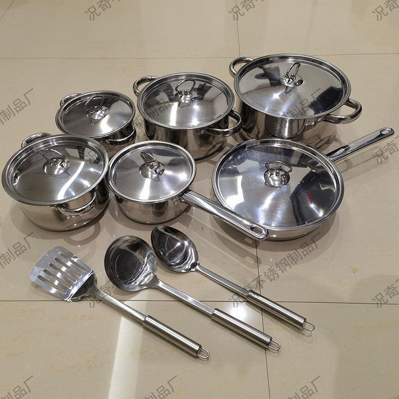African 35-piece pot set thickened double bottom stainless steel suit pot cross-border 15pcs/45pcs cookware combination pots
