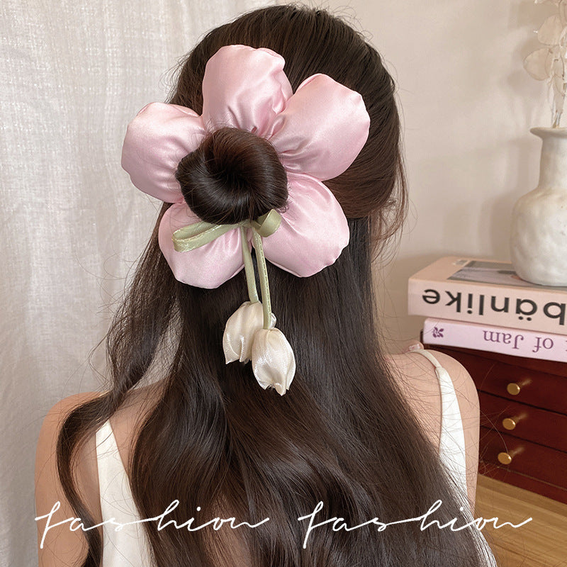 Kids flower large intestine hair tie little girl back of head ball head low ponytail headdress girl princess classy hair accessories