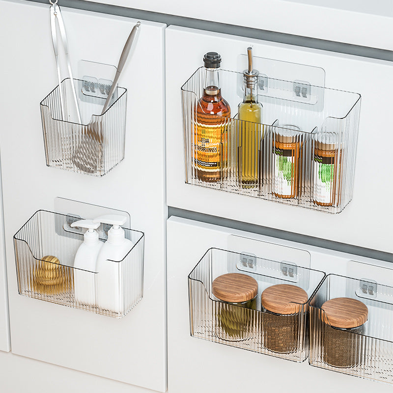 Kitchen cabinet door organizer, wall-mounted, no-drill, cabinet interior cling wrap holder, bathroom storage rack