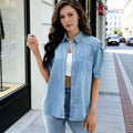 Amazon fashion cross-border hot-selling short-sleeved lapel thin denim shirt easiest for matchtrendyfashioncasualsummer