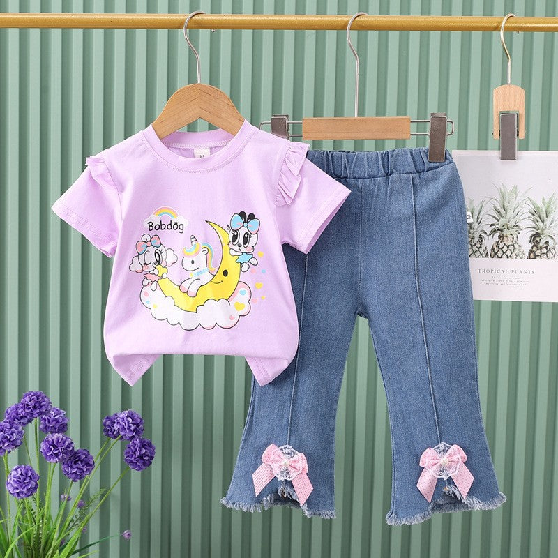 Boys' summer outfit  new style baby summer clothes wholesale moon doll trendy two-piece set for mid-to-large children