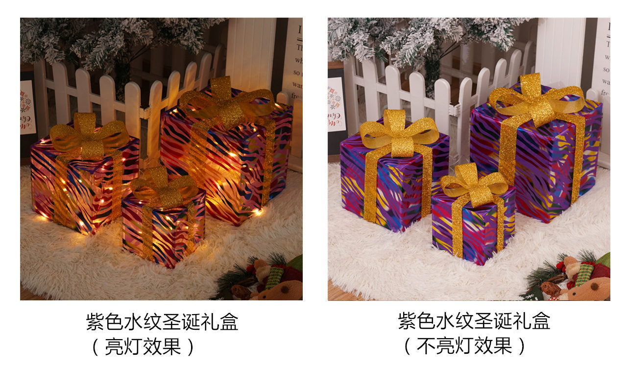 Popular Christmas gift box three-piece Christmas light decoration ambient light ins wind indoor and outdoor flashing ornament