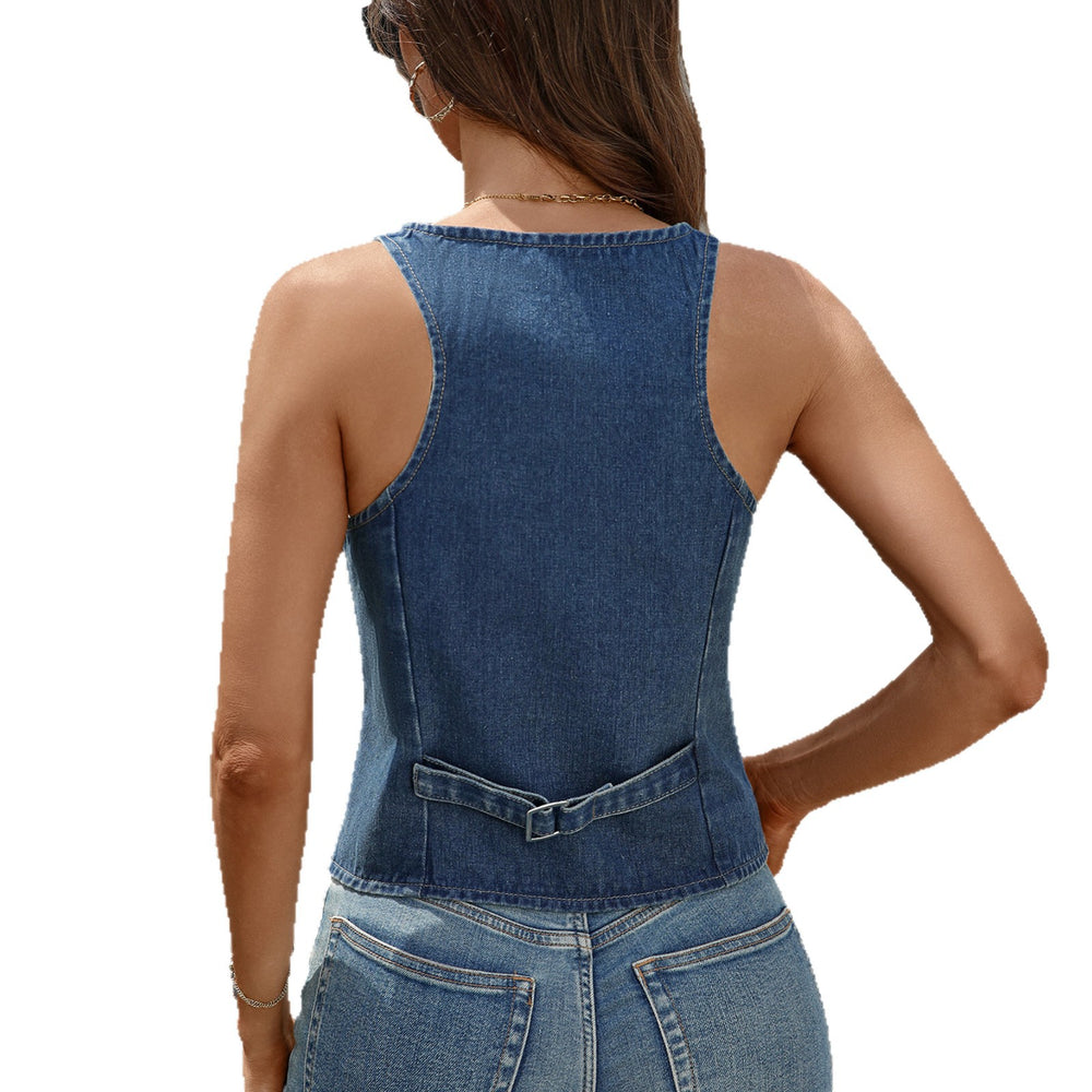 Fashionexport cross-border women's clothing spring and summer new  independent station washed denim vest hot girl vest top