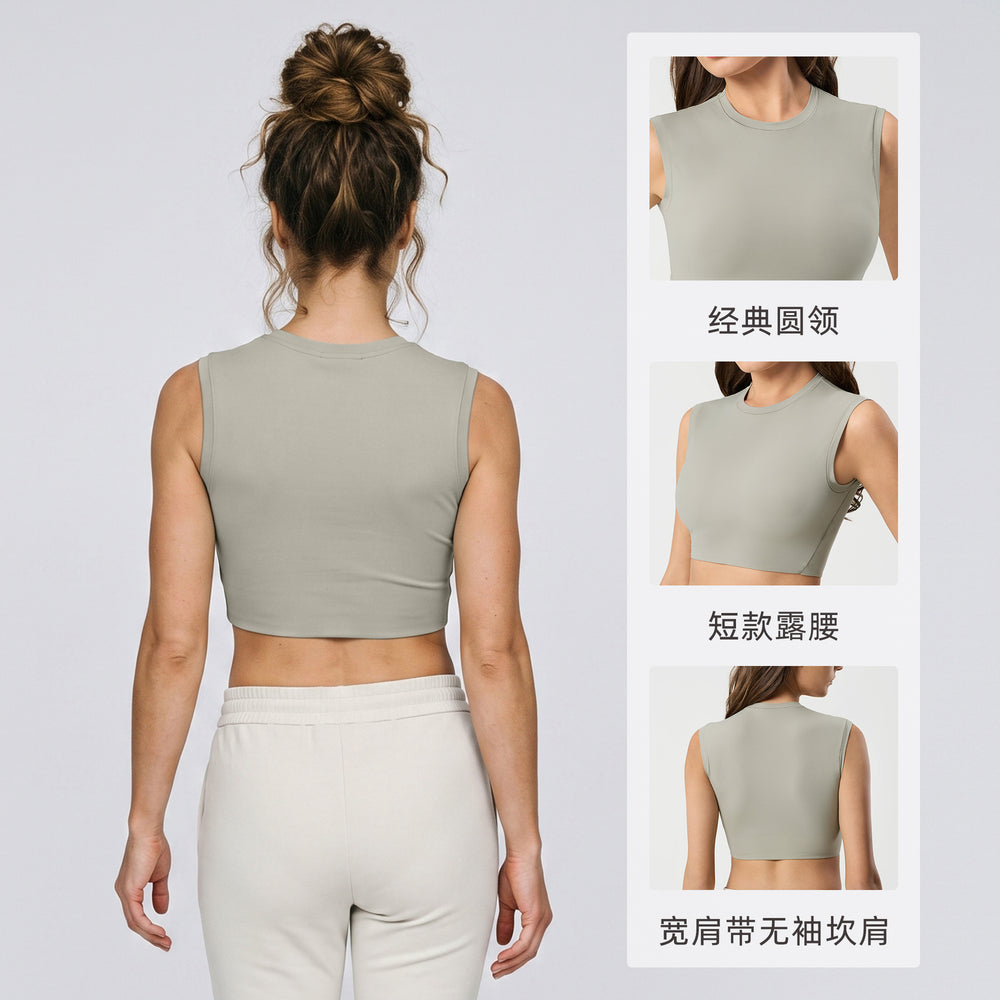 High collar short sleeveless waistcoat women's sexycrop top training fitness yoga clothes topsdaw157