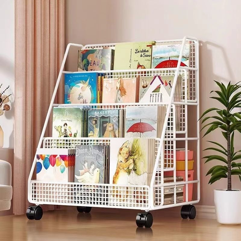 Mobile bookshelf kids picture book storage under-desk organizer floor-standing universal wheel home simple student bookcase