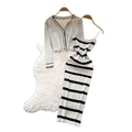 Feminine style outfit: 2025 new arrival - slim-fit striped knit camisole dress with long-sleeved cardigan jacket