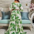 C8469 european and american  new arrival cross-border casual set: printed v-neck tie top and wide-leg pants - two-piece export set