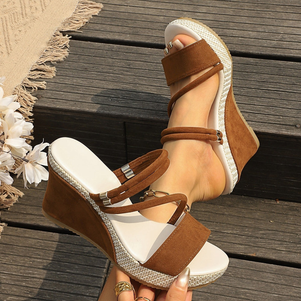 [elegance | wedge heels] plus size cross-border suede elegance women's thick sole heels | ankle strap breathable suede,