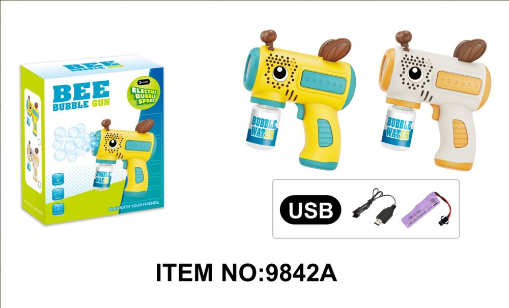 Kids' cartoon bee electric bubble gun - multi-hole bubble maker with lights - handheld bubble blower for outdoor fun