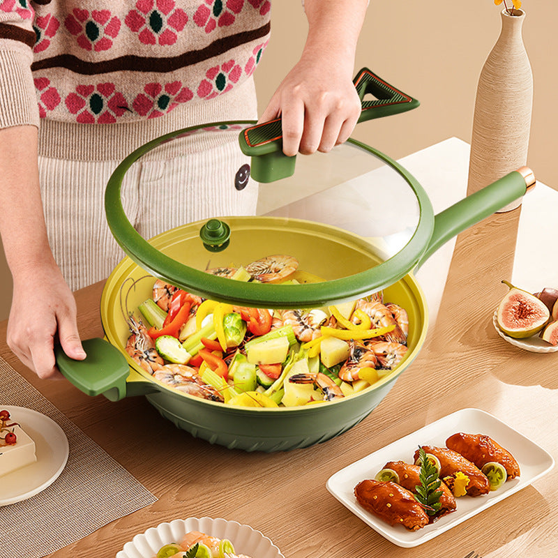 Household wok medical stone non-stick pan kitchen oil-free cooking pot gift pot three-piece pot set wholesale