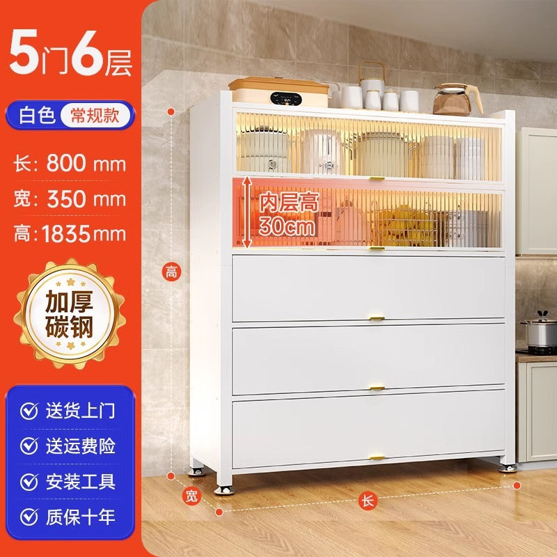 Kitchen storage rack with door, dust-proof storage cabinet, floor-standing multi-layer multi-functional cupboard, sideboard, cupboard, storage cabinet