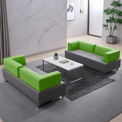 Casual office sofa coffee table combination, reception room, rest area, genuine leather sofa, three-slot sofa combination
