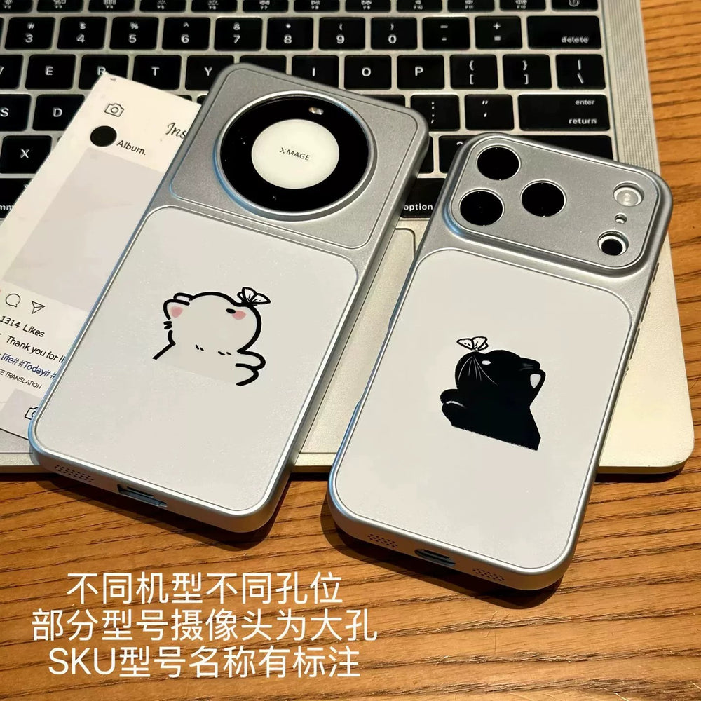 Suitable for apple 17promax mobile phone case simple bow black and white couple cat iphone18 anti-fall soft case