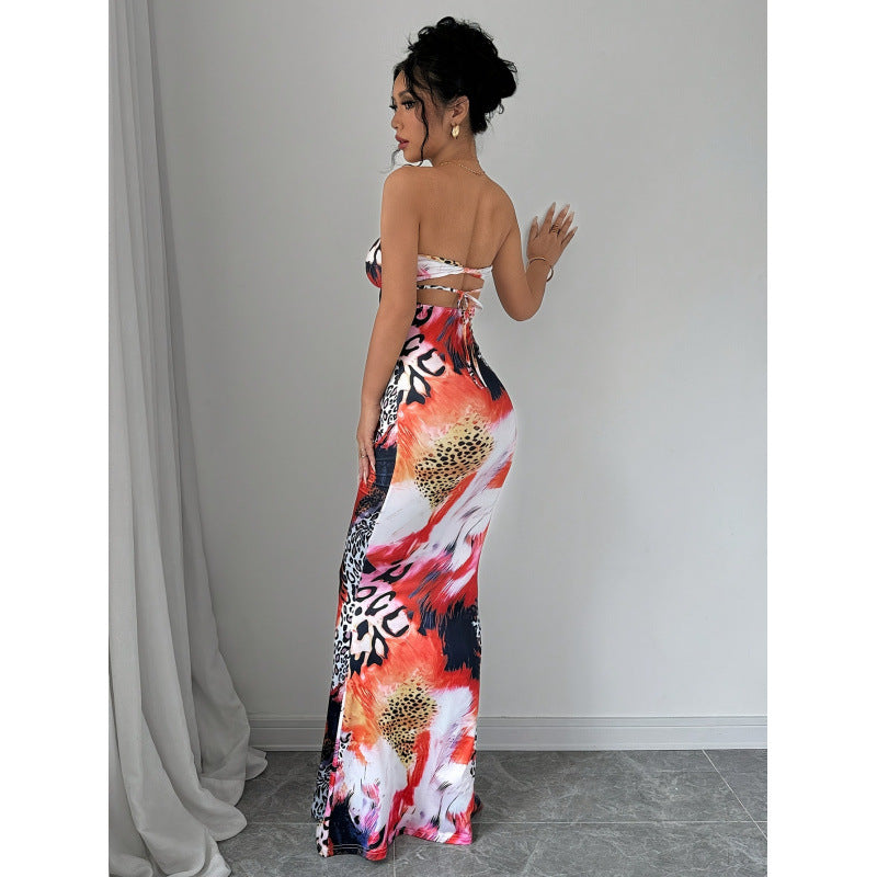 Women's elegant fashion all-over print summer twist-back maxi dress