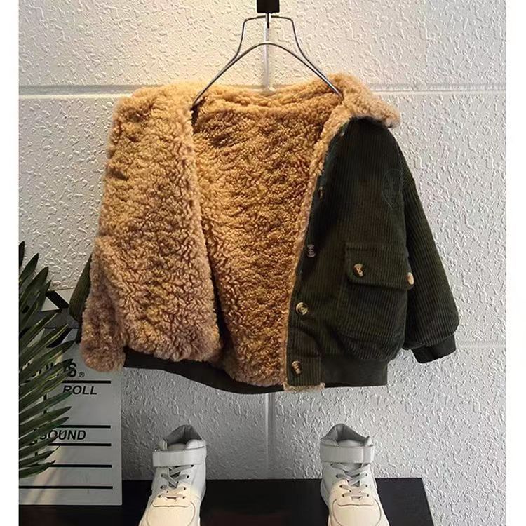 Boys' corduroy jacket - new  stylish & trendy baby thickened jacket - winter fleece-lined top - children's cotton coat