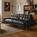 Retro black leather sofa, medieval style living room, small apartment, down designer straight row three-slot nebula sofa