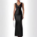 European and american slim-fit solid color chic sexy foreign trade slit satin dress