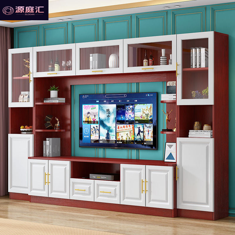 Solid wood tv stand - high capacity, large storage, stylish design - integrated living room light luxury background wall tv cabinet