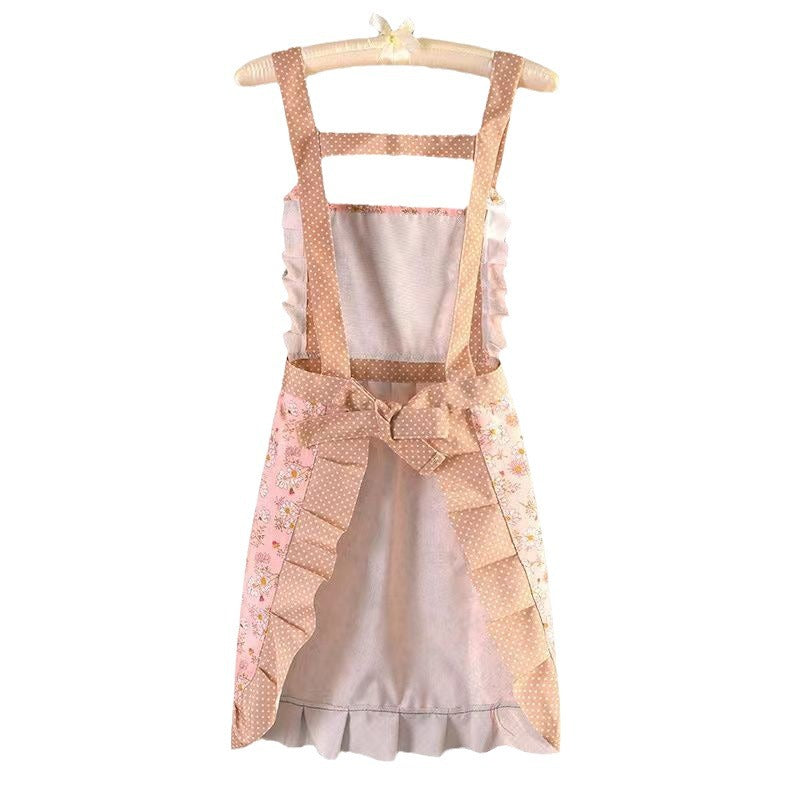 Apron female kitchen for home anti-fouling and stain-resistant work cute k-style princess floral waistband new arrival canvas
