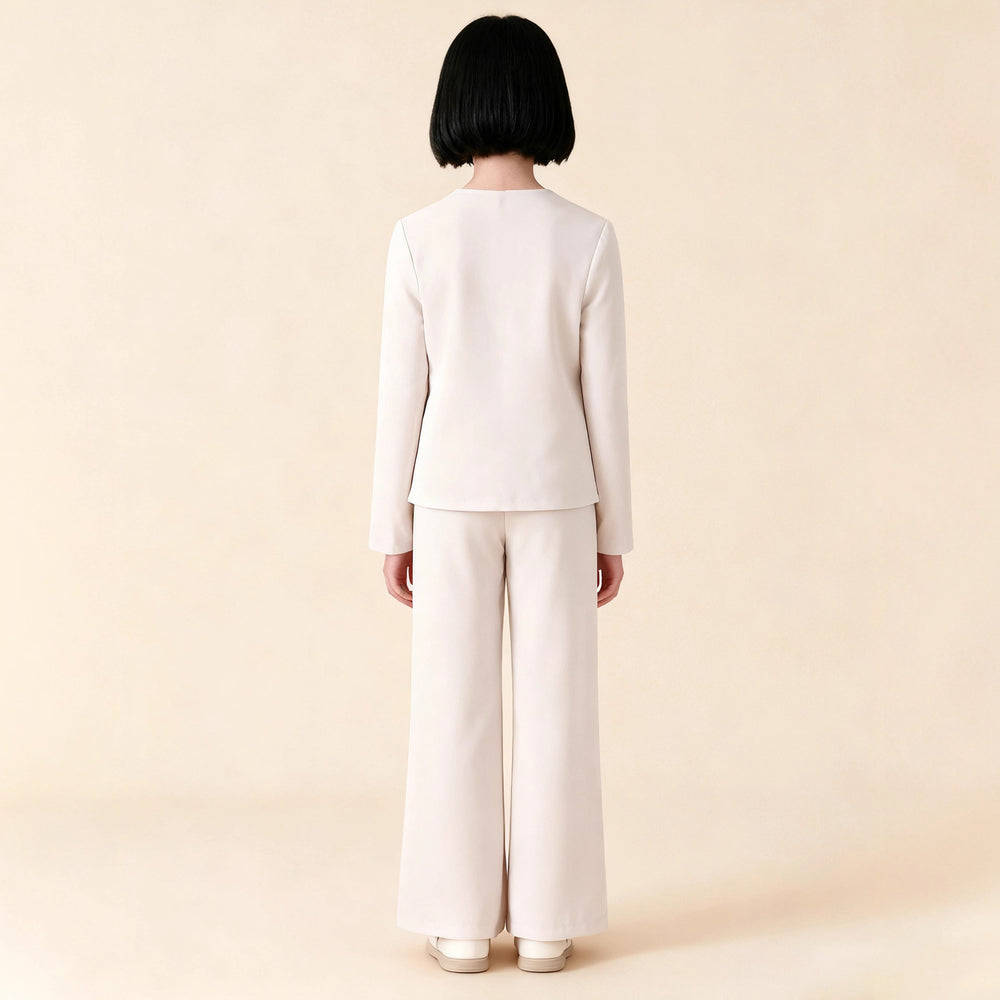 Girls' white suit set - spring/autumn new arrival: stylish and chic children's blazer and wide-leg pants two-piece outfit