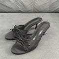 Spain 2024 spring new one-strap open-back trf slippers mesh fabric bowknot decor high heel sandals