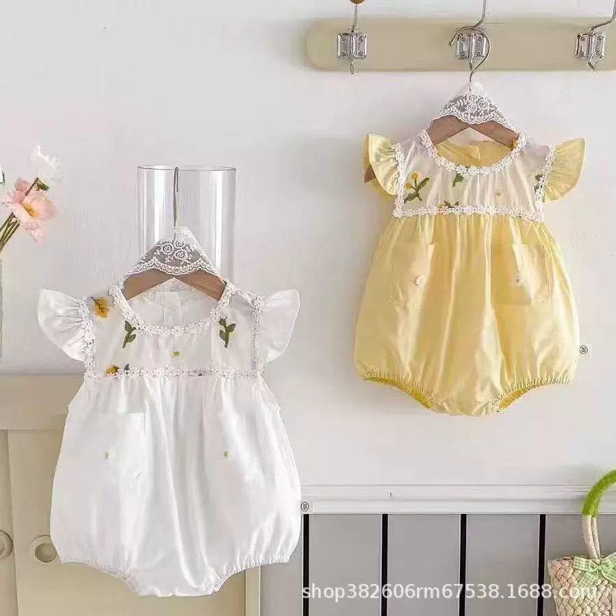 Girls' summer outfit : matching ruffle dress for sisters, baby girl's bowknot flutter sleeve floral romper
