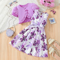 Girls' foreign trade dress set: purple open-front jacket with floral pattern and bow belt - two-piece outfit for children