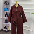 European and american women's clothing  autumn new collection: sweet and fresh turn-down collar long-sleeve shirt and high-waisted straight-leg pants two-piece set