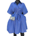 European and american cross-border women's fashion:  spring new arrival - stylish lapel, single-breasted, tie-waist blue shirt dress