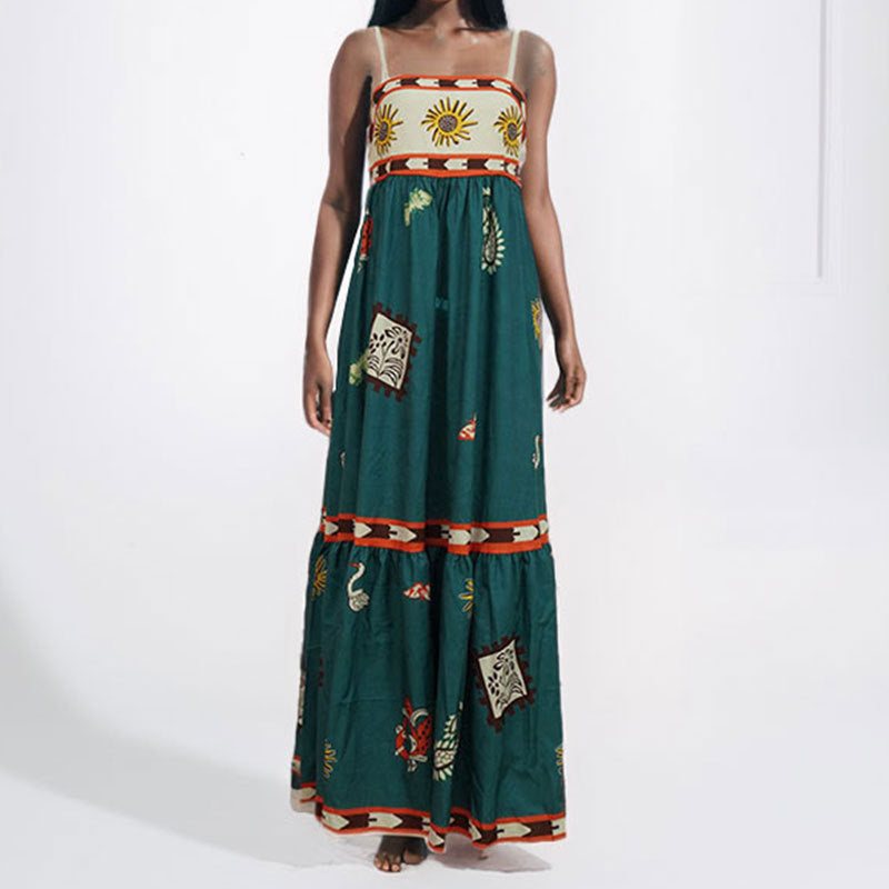 cross-border e-commerce european and american women's clothing: new summer collection - ethnic print casual camisole maxi dress
