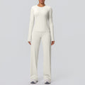 Cloud-feel outdoor casual yoga outfit: long-sleeve t-shirt top & high-waisted wide-leg active wear set for running and fitness