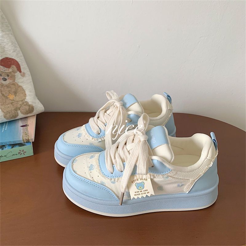 Cute bear platform loafers - women's  autumn new arrivals - versatile sneakers to pair with skirts - korean style girl's white shoes