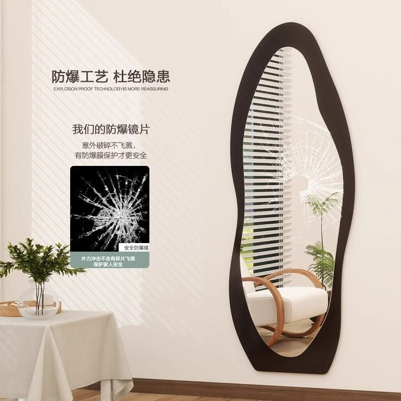 Clothing store fitting mirror new chinoiserie medieval full-length mirror for home living room floor-standing wall-mounted special-shaped mango full-length mirror