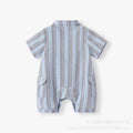 Baby clothes summer striped short-sleeve romper boy korean style gentleman outfit baby 100-day celebration first birthday crawling suit