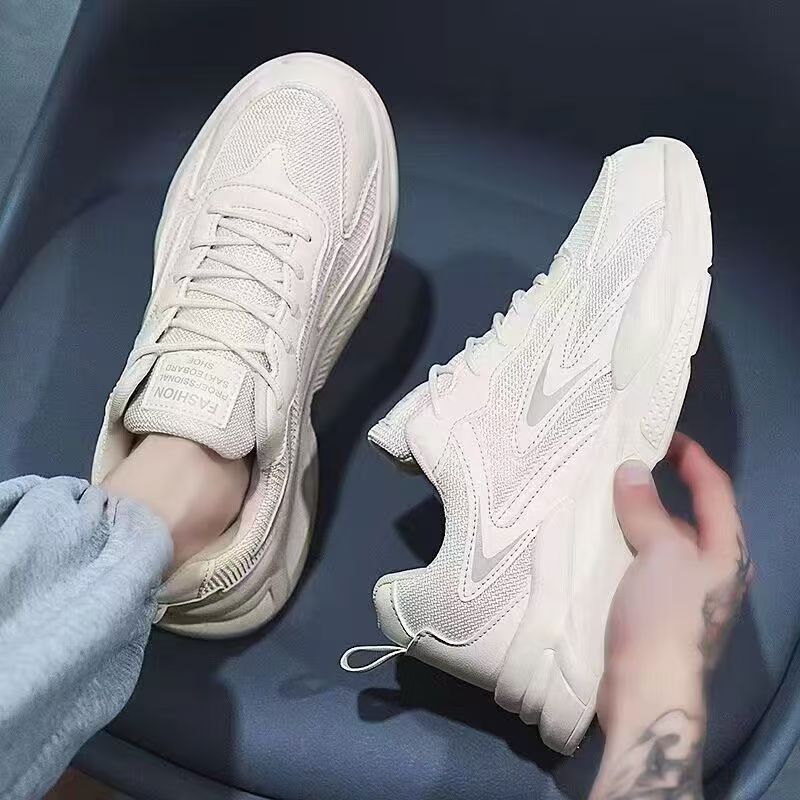Winter breathable men's shoes 2025 new sports white shoes mesh casual white dad shoes thick sole ins trendy shoes