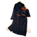 European station  spring/autumn new women's fashion high-end belted short-sleeve maxi dress long-sleeve outerwear knitted two-piece set