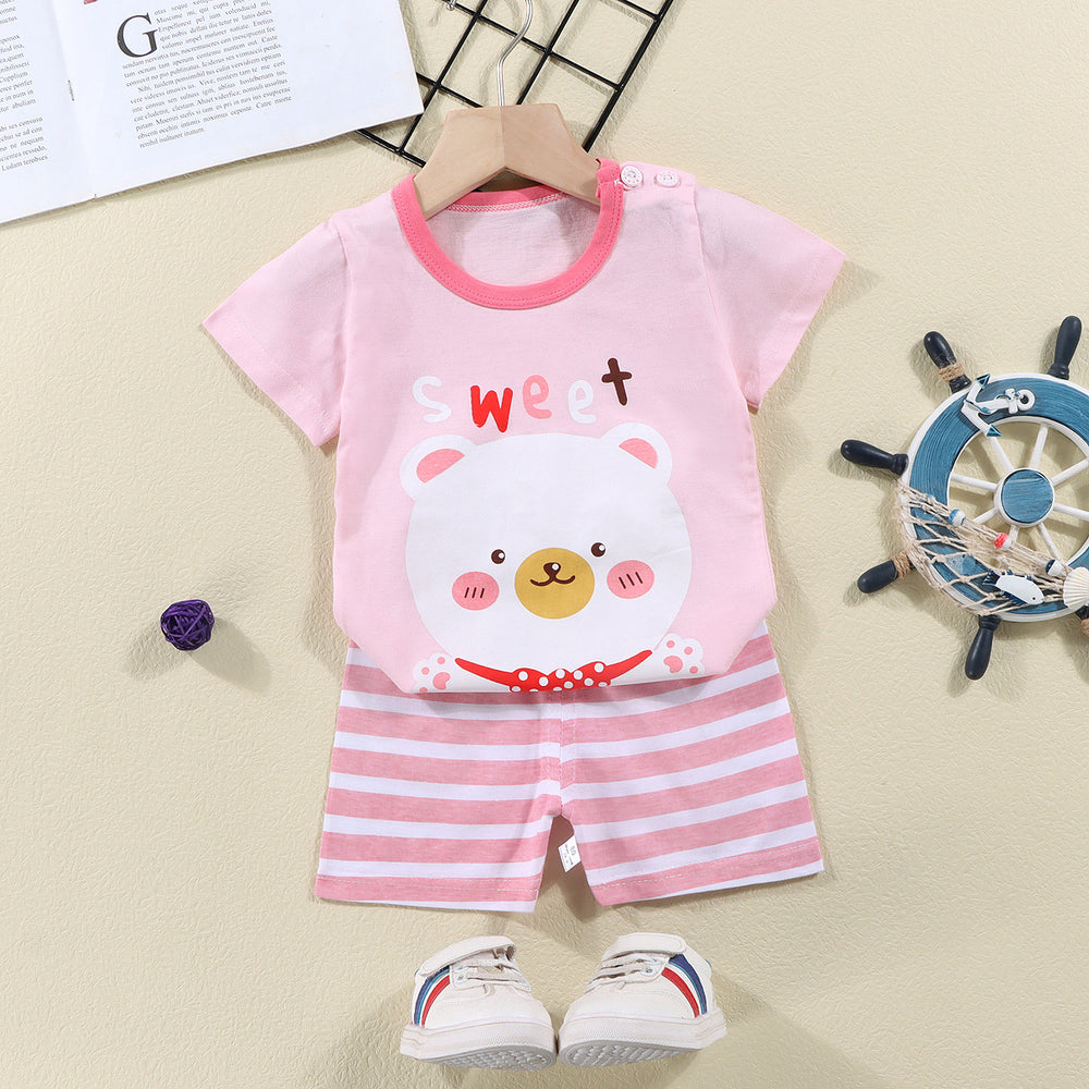 summer new arrival: 100% cotton kids' short-sleeve t-shirt and shorts set - korean style infant and toddler two-piece outfit
