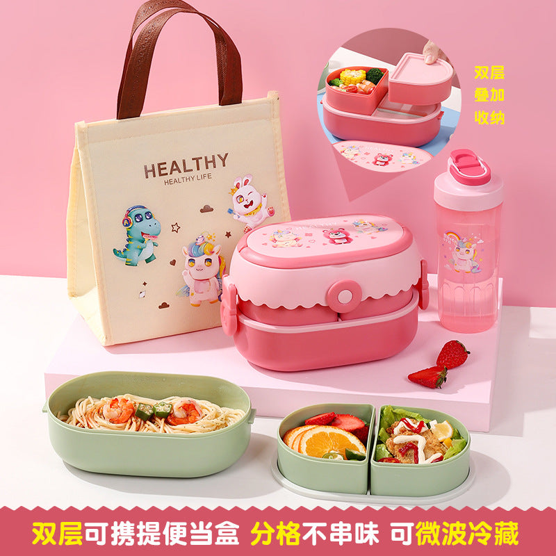 Cute lunch box with dividers, microwaveable bento box for office workers, fruit container, children's spring outing lunch box, picnic box