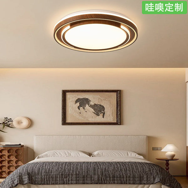 [Wow] Modern simple walnut pattern retro personality creative wabi sandy wind round master bedroom ceiling light