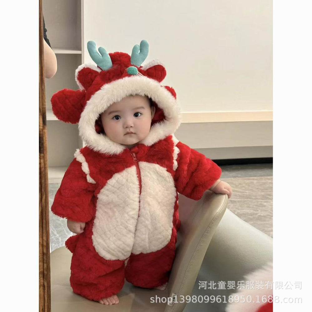 Baby new year's greetings clothes winter year of the dragon baby clothes winter clothes festive toddler new year's jumpsuit winter super cute
