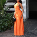 European and american cross-border women's fashion:  autumn new arrival - elegant solid color sleeveless backless slim-fit a-line maxi dress
