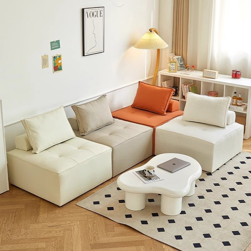 Same-day delivery module block sofa living room sofa chair free combination simple modern cream cat claw leather tofu block