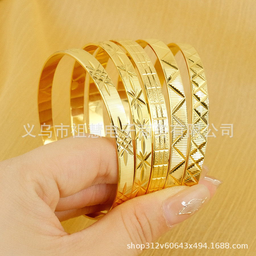 gold-plated women's copper bangle bracelet - dubai bridal wedding ethiopian african bangle jewelry