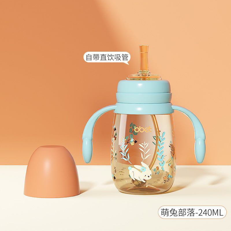 Dual-use straw cup for toddlers (1-2-3 years) with handle - leak-proof ppsu sippy cup for babies and young children - anti-choking design for learning to drink