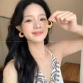 Bohemian style retro bamboo woven earrings niche accessible luxury classy exaggerated elegant earrings holiday style earrings for women