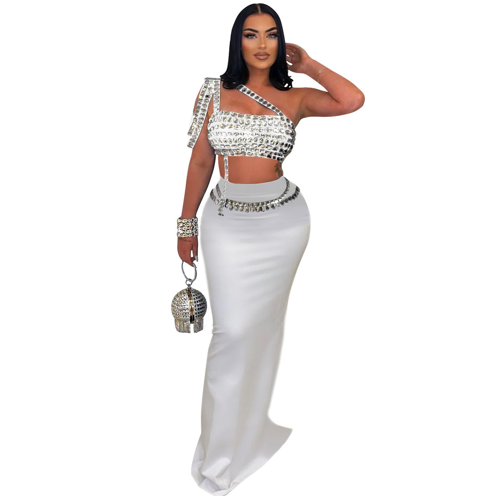 C6972 cross-border   independent station fashion fashion women's new strap short hot diamond skirt
